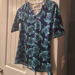 Kids Casual Turtle Print Dress - Blue